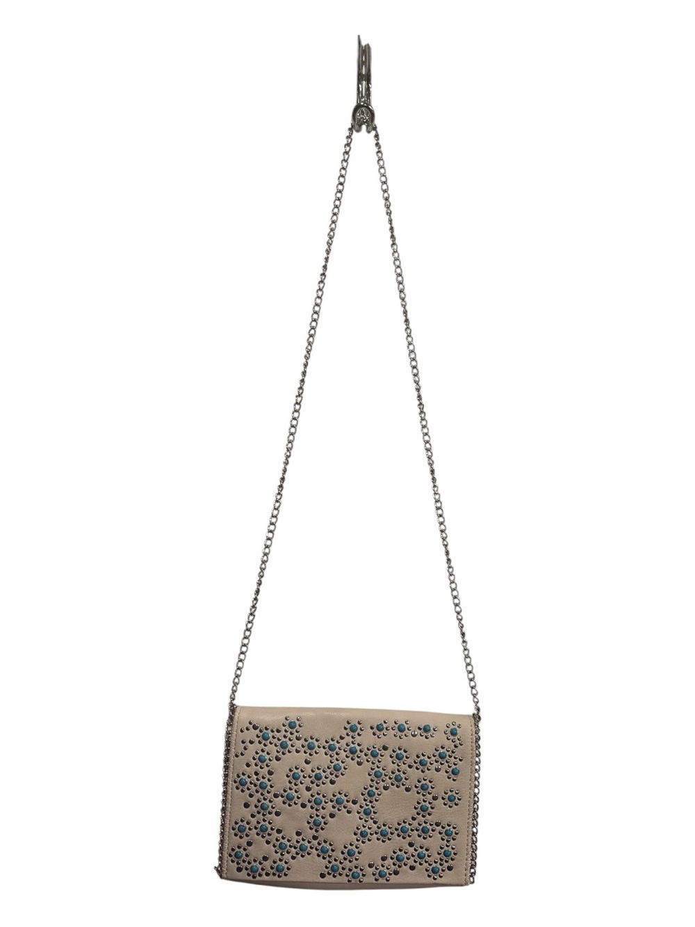 Chelsea28 cream crossbody with studs and turquoise color embellishments